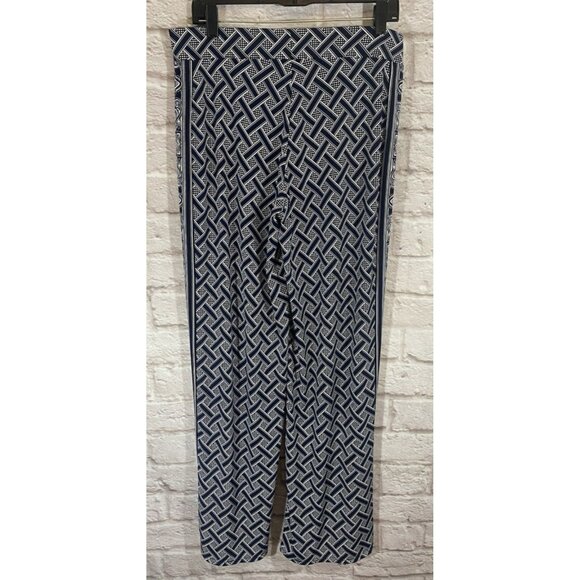 WHITE HOUSE BLACK MARKET Navy Blue White Basket Weave Pull On Wide Leg Pants M - Picture 3 of 12